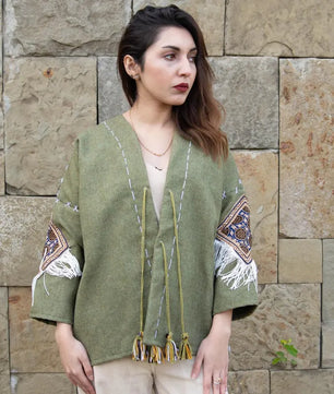 Olive Green | Handmade Premium Cardigan | Winter Wrap