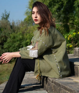 Olive Green | Handmade Premium Cardigan | Winter Wrap