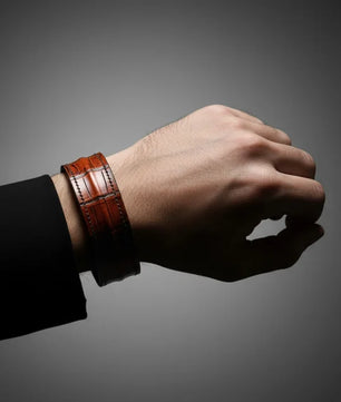 The Grit - Red Brown Croc - Kara Style Leather Bracelet / Leather Cuff
