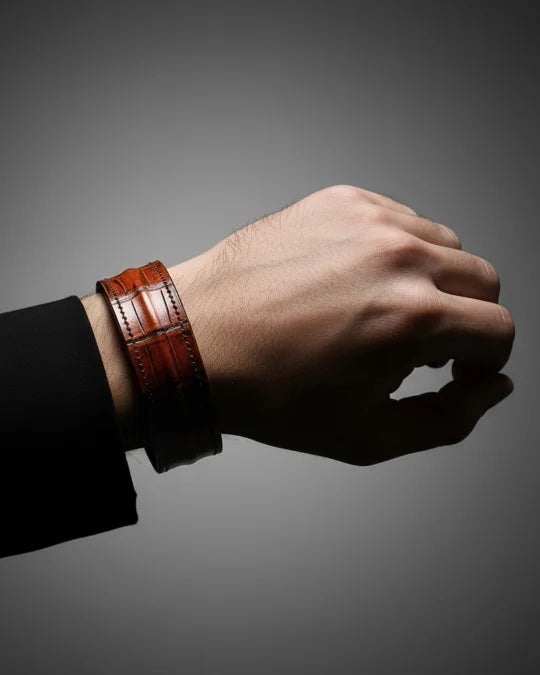 The Grit - Red Brown Croc - Kara Style Leather Bracelet / Leather Cuff