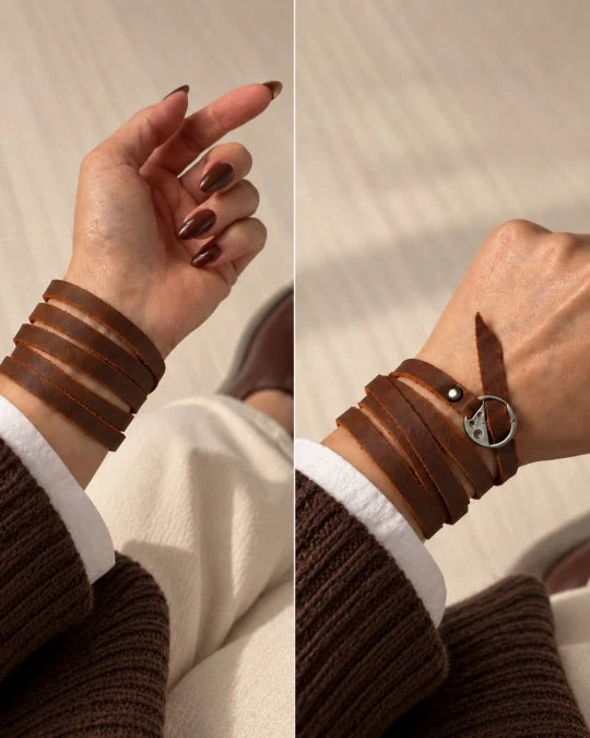 Orbit - Women's Orange Brown Wrap-around Leather Bracelet