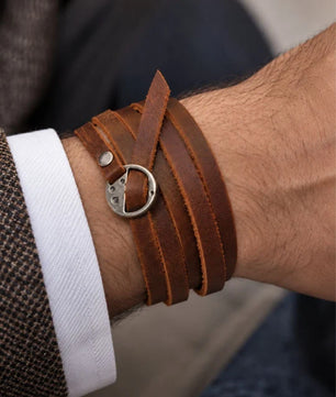 Orbit - Orange Brown Wrap-around Leather Bracelet
