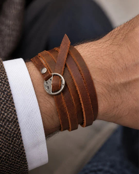 Orbit - Orange Brown Wrap-around Leather Bracelet