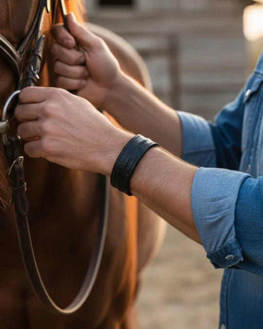 The Grit - Black Croc - Kara Style Leather Bracelet / Leather Cuff