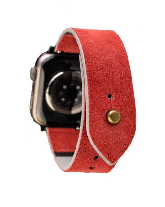 Salmon Red Apple Watch Strap - Suede Leather Strap