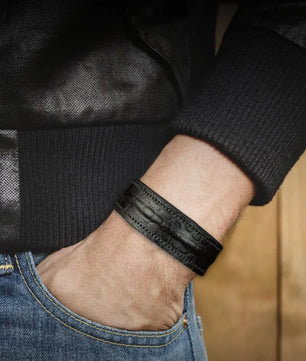 The Grit - Black Croc - Kara Style Leather Bracelet / Leather Cuff