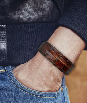 The Grit - Red Brown Croc - Kara Style Leather Bracelet / Leather Cuff
