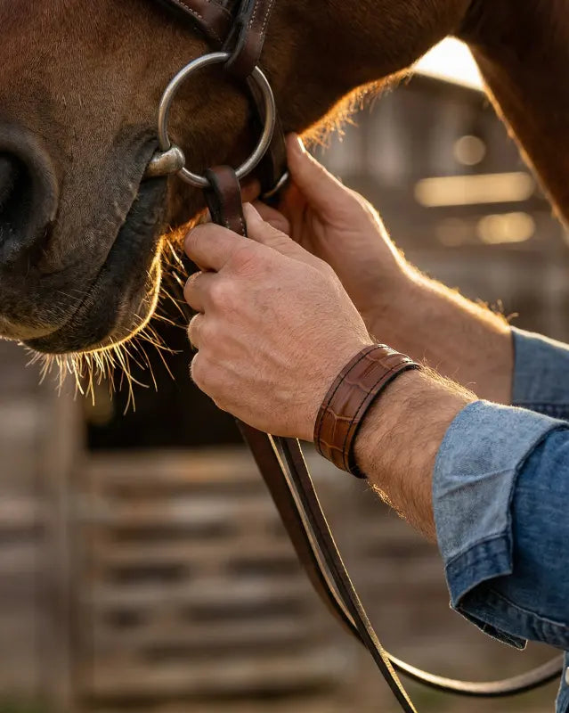 The Grit - Tan Brown Croc - Kara Style Leather Bracelet / Leather Cuff