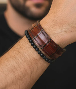 The Grit - Red Brown Croc - Kara Style Leather Bracelet / Leather Cuff