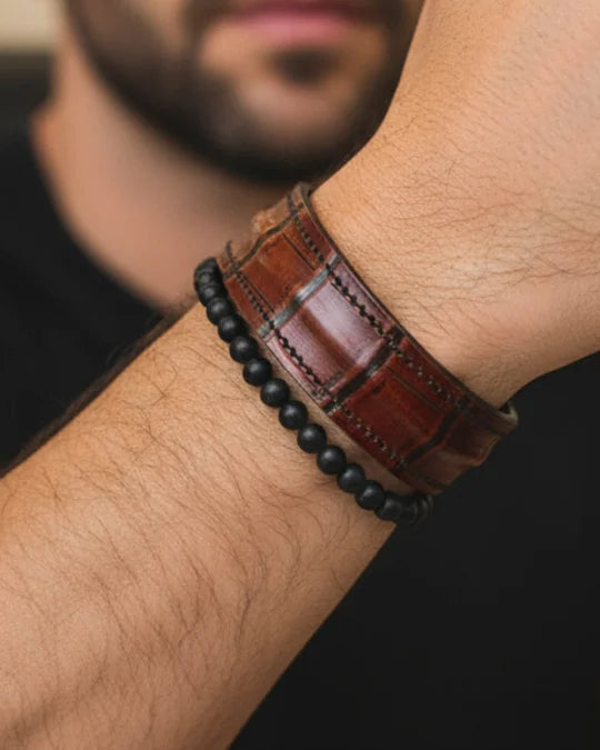The Grit - Red Brown Croc - Kara Style Leather Bracelet / Leather Cuff