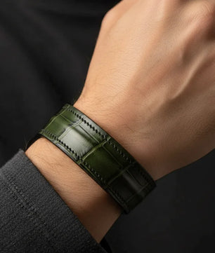 The Grit - Green Croc - Kara Style Leather Bracelet / Leather Cuff