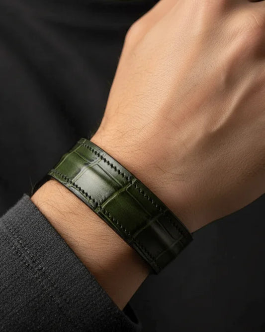 The Grit - Green Croc - Kara Style Leather Bracelet / Leather Cuff