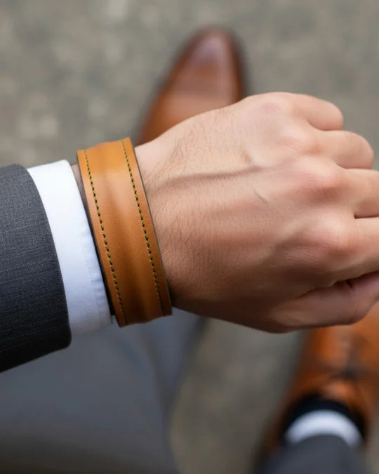 The Grit - Tan Brown - Kara Style Leather Bracelet / Leather Cuff