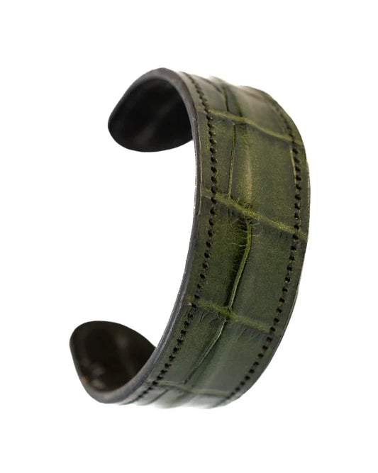 The Grit - Green Croc - Kara Style Leather Bracelet / Leather Cuff