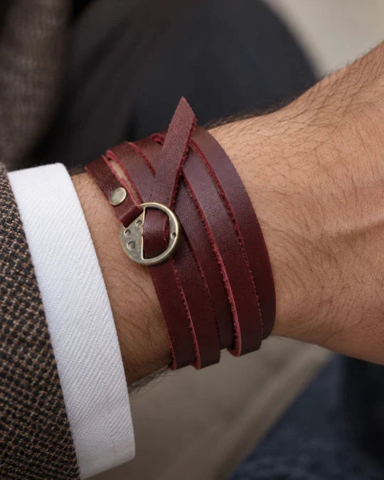 Orbit - Burgundy Wrap-around Leather Bracelet