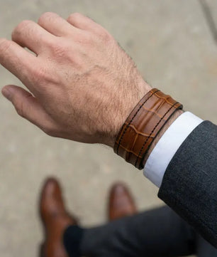 The Grit - Tan Brown Croc - Kara Style Leather Bracelet / Leather Cuff