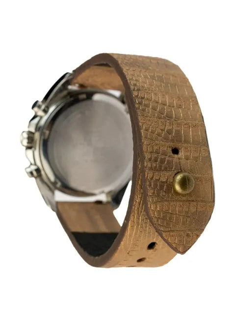 Gold Brown Lizard Tex Watch Strap - Quick Release Pins - The Hermoso