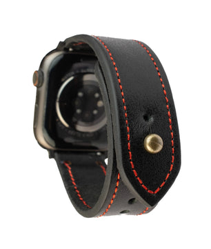 Black/Red Leather Apple Watch Strap - Exclusive Collection - The Stellar