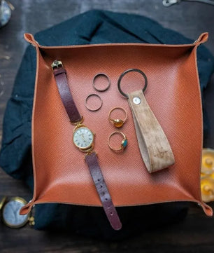 The Chouette - Tan Orange Leather Trinket Tray