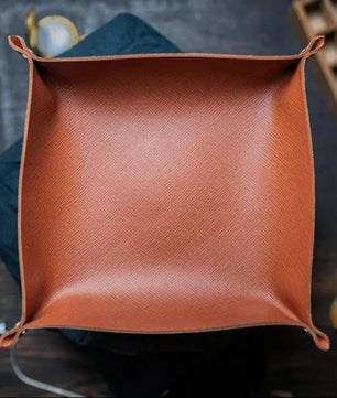 The Chouette - Tan Orange Leather Trinket Tray