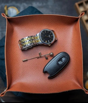 The Chouette - Tan Orange Leather Trinket Tray