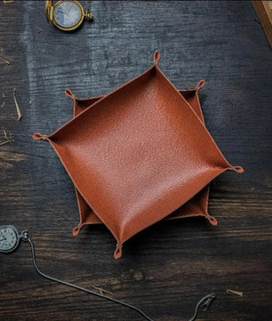 The Chouette - Tan Orange Leather Trinket Tray