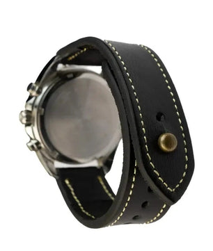 Black/beige Leather Watch Strap - Quick Release Pins - The Stellar