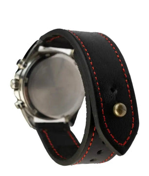Black/Red Leather Watch Strap - Quick Release Pins - The Stellar