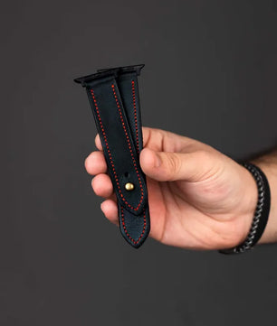 Black/Red Leather Apple Watch Strap - Exclusive Collection - The Stellar