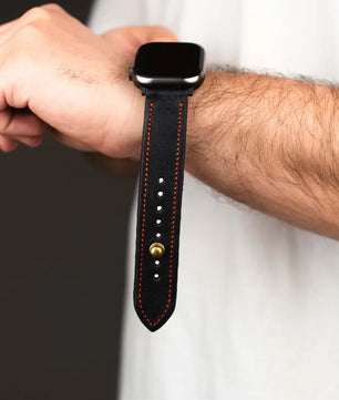 Black/Red Leather Apple Watch Strap - Exclusive Collection - The Stellar