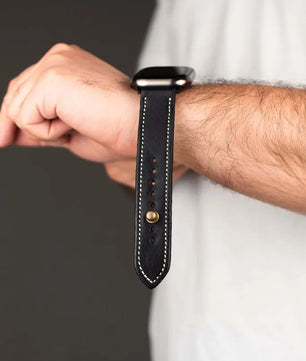 Black/beige Leather Apple Watch Strap - Exclusive Collection - The Stellar