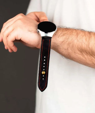 Black/Red Leather Watch Strap - Quick Release Pins - The Stellar
