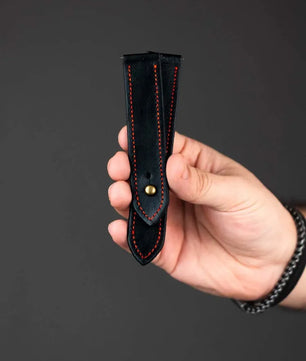 Black/Red Leather Watch Strap - Quick Release Pins - The Stellar
